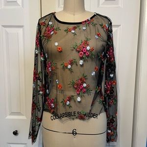MESH FLORAL LONG SLEEVE SHIRT